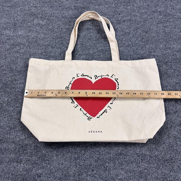 Sezane Heart Tote Bag Cotton Canvas Bonjour L Amour Red Limited Edition Cute - Picture 4 of 8